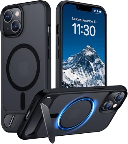 Temdan Compatible with iPhone 14 Case/iPhone 13 Case,[Built-in Invisible Kickstand][Compatible with MagSafe][Military Grade Shockproof] Slim Translucent Matte Phone Case for iPhone 14/13 6.1" by Temdan