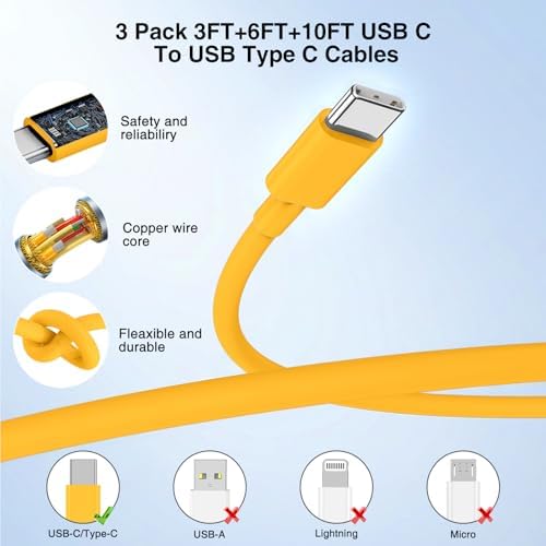 60W USB C Quick Wall Charger Block for Galaxy S26 Android Phones, 3Pack Super Fast Charger Adapter with Bulk 3/6/10FT Long USB C Charging Cable Cords for Samsung Galaxy S26+/S25/S24/S23 Ultra - Image 4