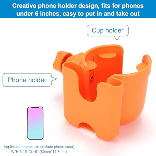 Accmor Stroller Cup Holder with Phone Holder, Bike Cup Holder, Walker Scooter Wheelchair Cup Holder Attachment, Universal Cup Holder for Uppababy Graco Strollers - Image 4