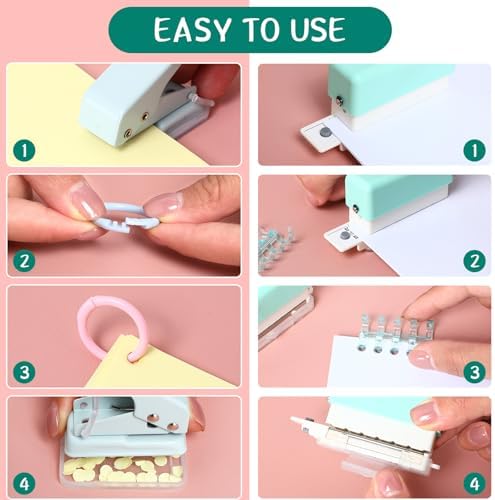 ReliThick 52 Pcs Binding Machine Set Includes 1 Pcs 6 Holes Binder Punch 1 Pcs Single Hole Binder Machine 20 Pcs 5 Ring Plastic Loose Leaf Binder Rings 30 Pcs Small Binder Rings for Home Office - Image 4
