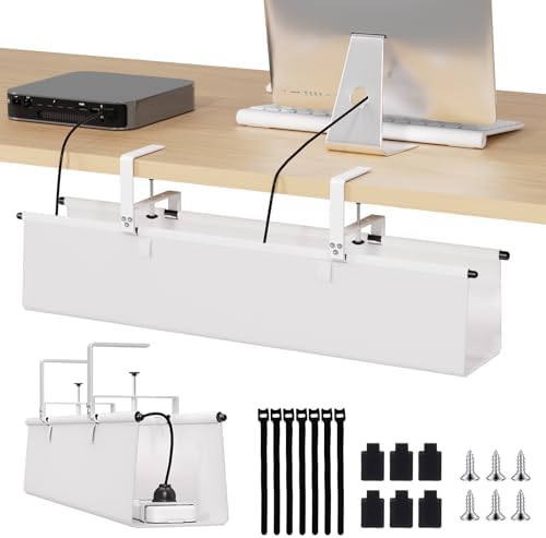 Under Desk Cable Management Tray, 28" Fabric Wire Cord Organizer, White by JOLENSOY
