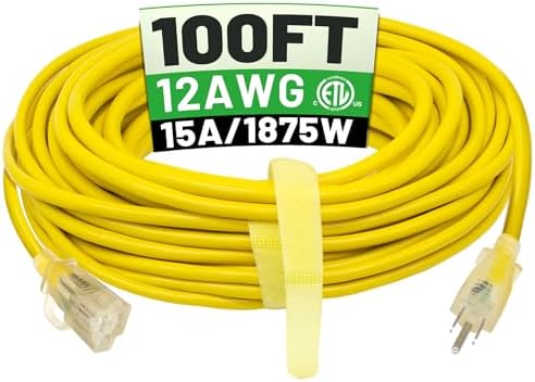 POWGRN 100 FT 12/3 Outdoor Extension Cord Waterproof, Heavy Duty Power Cord by POWGRN