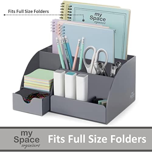 My Space Organizers Grey Desk Organizer, 9 Compartments, Office Supplies and Desk Accessories Organizer, Office Decor Desktop Organizer (Gray) - Image 3