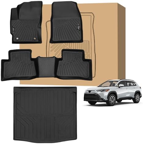 Peleus Floor Mats for Toyota Corolla Cross 2022-2025 2026 Fuel FWD & Hybrid AWD(Not for Fuel AWD) Floor mats,TPE All Weather Protection 2 Rows Cargo Liner for Toyota Corolla Cross by Unknown