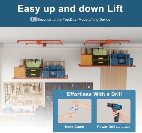 Orange 4x8 FT Overhead Garage Storage Rack for High Ceilings 10-12 FT - Image 6