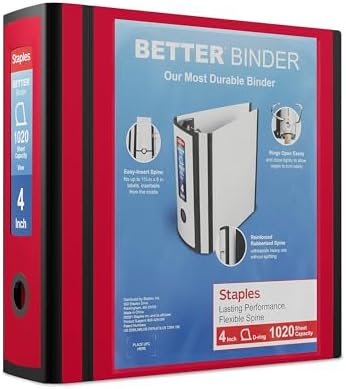 Staples Better Binder, 4 Inch D-Ring, Red, 800 Sheets, 2-Pack by Staples