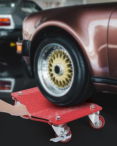 Garvee Car Dolly Set of 4 with 6000 LBS Capacity, Carbon Steel Heavy Duty Car Mover Wheel Dollies with Antiskid Plate & 360 Degree Rotatable Wheel, 16 in *13 in, Red - Image 7