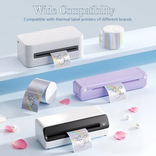 2 INCH Square Holographic Thermal Sticker Labels, with Rainbow Wave and Glitter Deign, Suitable for Tags, Custom DIY Logo Applications, Waterproof and Tear-Resistant, 200 Labels, Silver - Image 3