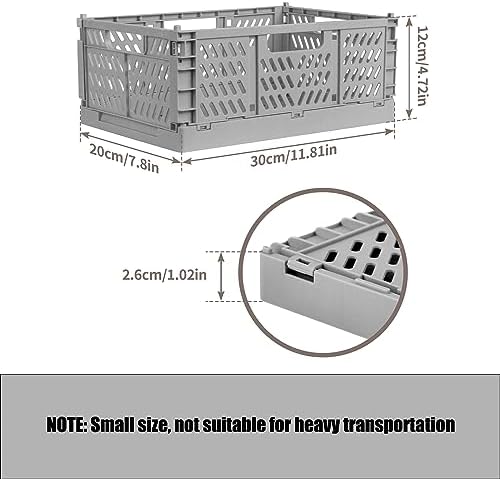 2 Pack Stackable Storage Crates, Plastic Foldable Baskets Small Gray - Image 2