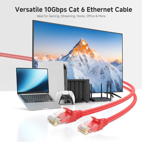 Cable Matters 10Gbps 5-Pack Snagless Cat 6 Ethernet Cable, 10ft, Red - Image 2