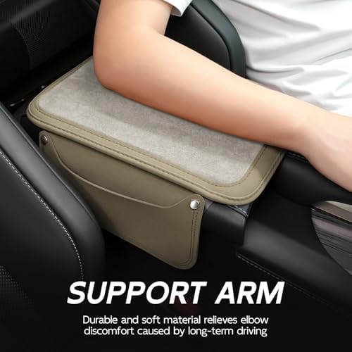 SINGARO Car Leather Center Console Cover with 2 Storage Bags, Universal Furry Fluffy Car Armrest Seat Box Pad, Comfortable Car Interior Accessories, Fits for Most Vehicles (White) - Image 2