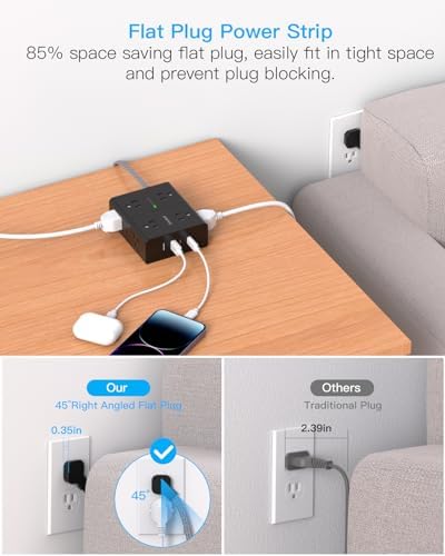 Extension Cord 10 Ft, One Beat Surge Protector Power Strip 10 Ft Long Cord - Image 4