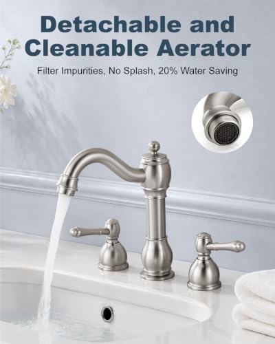 Aolemi Widespread Bathroom Sink Faucet 3 Hole Metal Lever Brushed Nickel - Image 2