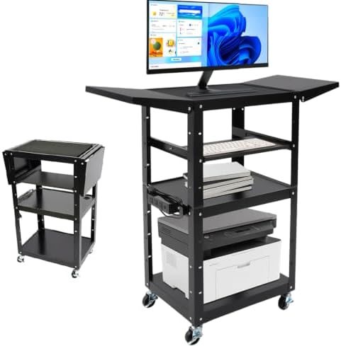 24-41.75in Height Adjustable AV Cart with Wheels & Keyboard Tray by Pinelicorn