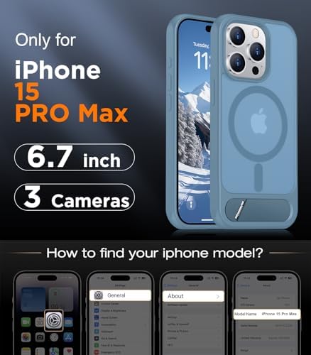 Temdan Magnetic Compatible with iPhone 15 Pro Max Case, [Built-in Invisible Kickstand][Compatible with MagSafe][Military Grade Shockproof] Slim Translucent Matte Phone Case for iPhone 15 Pro Max 6.7" - Image 2
