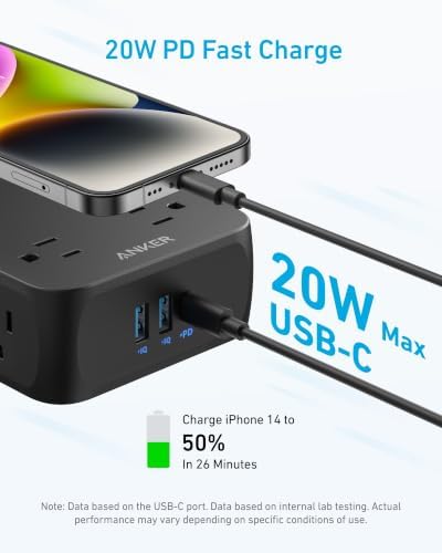 Anker Power Strip with 2000J Surge Protector, 10ft Outlet Extender, 20W 8AC - Image 3