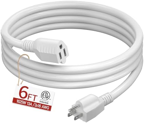 Skrizcable 16/3 Short Extension Cord 6 FT, White Extension Cord Indoor by Skrizcable