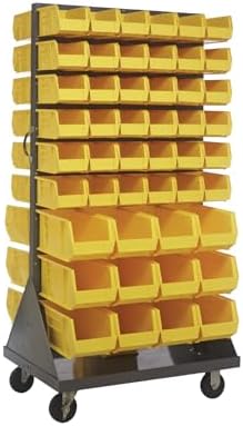 QUANTUM STORAGE SYSTEMS QMD-36H-230240YL Solid Mobile Louvered Panel Double Sided Bins Bench Rack 60 Shelves 72" H x 36" W x 25" D with 96 Yellow Bins Multi-Sizes by QuantumStorageSystems