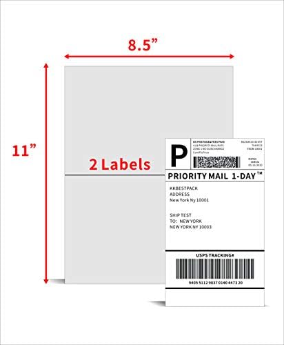 KKBESTPACK Half Sheet Shipping Labels for Laser and Inkjet Printers – 2 Per Page Self Adhesive Mailing Labels – White 8.5 x 5.5 (200-Labels) (2LP),(Pack of 10) - Image 2