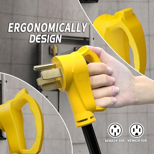 PlugSaf NEMA 14-50P/14-50R 6 FT 50 Amp RV/EV Extension Cord Outdoor with Grip Handle, 4 Prong Flexible Heavy Duty STW RV Power Cord Waterproof, 50A 125/250V 6250/12500W, Black-Yellow, ETL Listed - Image 4