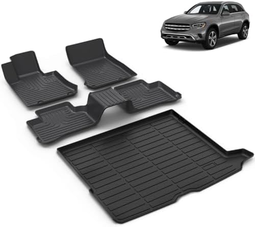 All Weather Car Floor Mats & Cargo Liner Set Fit for Benz GLC 250 | GLC 300 | GLC 350e (Not for Coupe) 2016-2022 Floor Liners Trunk Liner GLC Cargo Mat Accessories Black by VOUKIY