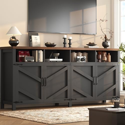 knoworld Buffet Sideboard with Storage Farmhouse, Large Kitchen Storage Cabinet Wood Coffee Bar Cabinet Buffet for Kitchen, Living Room, 63in, Black - Image 6