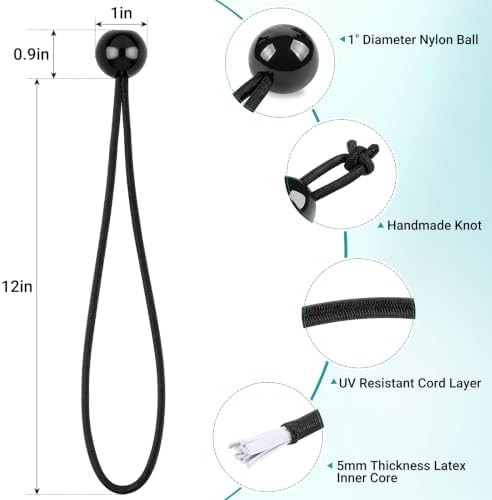 Tarp Bungee with Balls 12 Inch,Heavy Duty 1 Inch Ball Bungee Tie Down Cords - Image 6