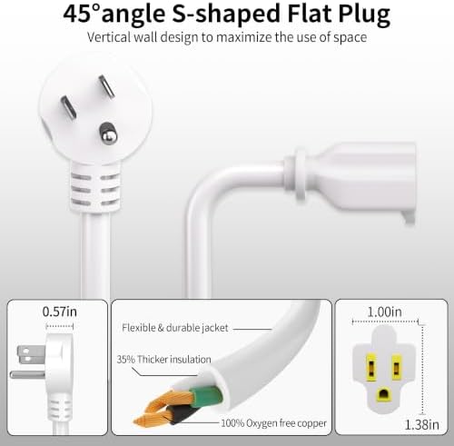 Vockjour 10 FT 14 Gauge Low Profile Flat Plug Extension Cord White - Image 5