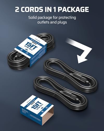 DEWENWILS 2Pack 15FT 15A Outdoor Extension Cord 14/3 SJTW Black, ETL Listed - Image 4