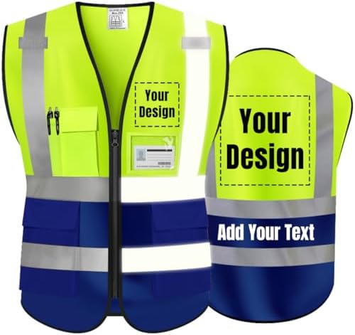 High Visibility Reflective Safety Vest Customize Logo Hi Vis Protective Workwear Outdoor Work Vest (M, Yellow navy) by YOWESHOP