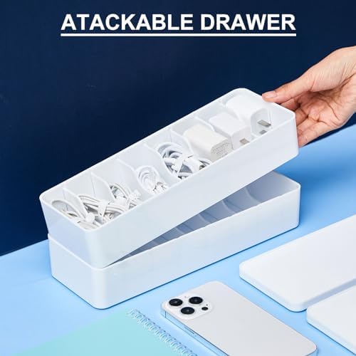 Tatuo Cord Organizer Box with Lid, White, 4 Pack - Image 4