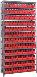 Quantum Storage Systems 1275-100RD Solid Heavy Duty 13 Shelves 144 Economy Red Bins 75" H x 36" W x 12" D by QuantumStorageSystems