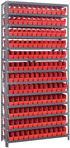 Quantum Storage Systems 1275-100RD Solid Heavy Duty 13 Shelves 144 Economy Red Bins 75" H x 36" W x 12" D by QuantumStorageSystems