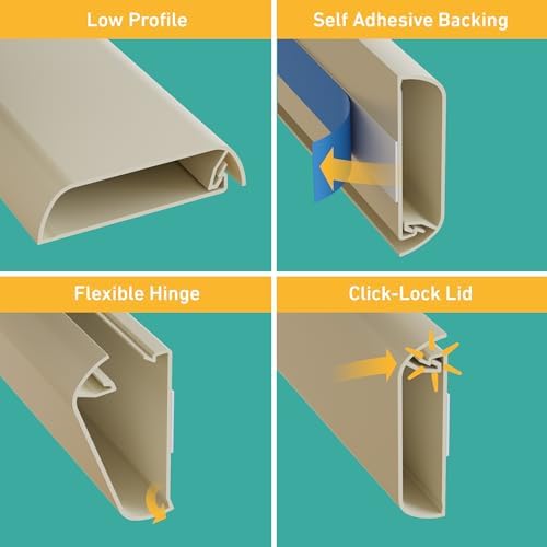 D-Line TV Wall Mount Cord Hider, Hide Mounted TV Cables, Wire Covers, Self Adhesive Cover for Cords, Paintable, Low Profile, Seamless Cable Raceway - 2.36in W x 0.59in H x 39in L - Beige - Image 2