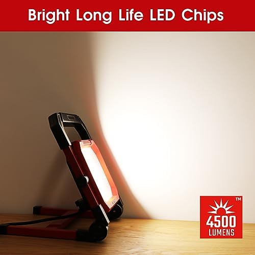 CRAFTSMAN 4500LM 46W LED Work Light, Wet Rated, 450W Equivalent, 5ft 1.52m Cord with Plug, 4000K, Fold-Flat Design, 360° Rotating Head, Portable Working Lights for Workshop Garage, Construction Site - Image 5