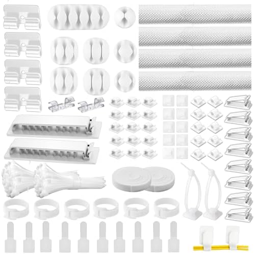 [313Pcs] Cable Management Kit, Reusable Computer Desk Cord Organizer, White by Topavatop