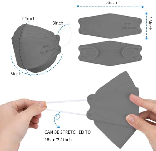 Borje KN95 Face Masks for Adults 50 Pack, 5-Ply Grey Disposable Face Mask Against PM 2.5 Smoke & Dust, Filtration Efficiency 95% - Image 4