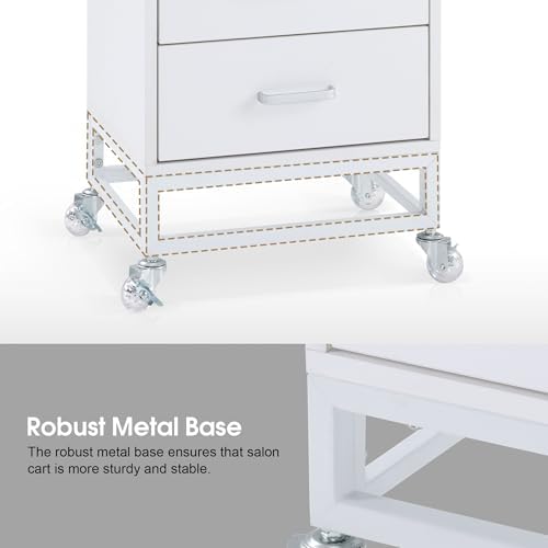 BarberPub Salon Trolley Cart, Rolling Cart with Tool Holders 2496 (White) - Image 7