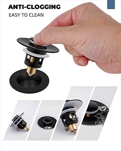 Hibbent 2 Pack All Metal Universal Bathroom Sink Stopper for 1.1''~2.3'' Basin, Pop Up Sink Drain Strainer, Brass Bullet Core Push Type Stopper, Stainless Steel Anti Clogging Drain Filter, Matte Black - Image 3