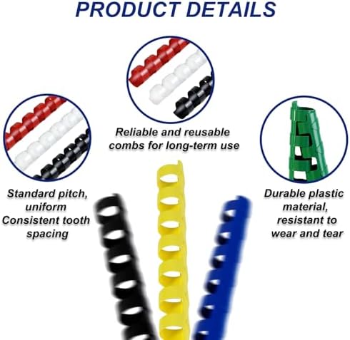 Rayson CR-10-100-M Plastic Binding Combs 3/8in. 21-Ring, 55-Sheet Capacity, Colorful Comb Binding Spines, Max. Binding A4 Size Paper (8.3"×11.7"), Box of 100 - Image 4
