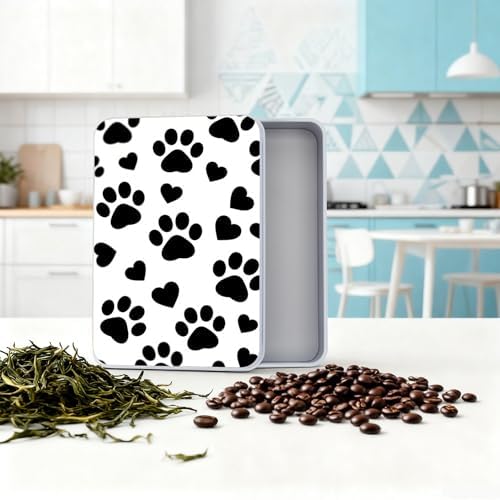 Large Metal Tins Box-7.1” x4.7”x2“ Rectangular Empty Storage Box With Lid Decorative Organizer Storage Tin Case For Office/Cookie/Candy/Jewelry/Photo/Letter-Black Dog Paw - Image 5