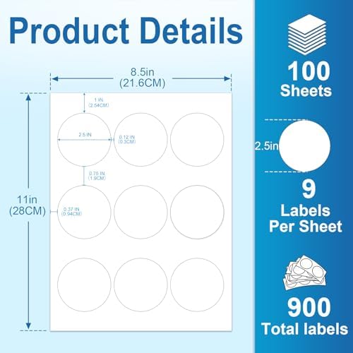 Circle Labels,2.5" Diameter High Visibility Round Labels,Round Sticker Labels for Laser&Inkjet Printers,100 Sheets,900 Total Adhesive Labels for Candle&Jar Labels,Branding,Pony Packaging HB-C009 - Image 2