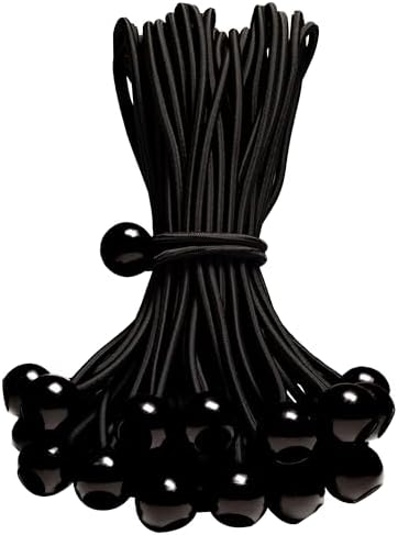 50-Piece YELIER Ball Bungee Cord (Black, 6"), UV Resistant, Antioxidant, Secure Tie Down by Yelier
