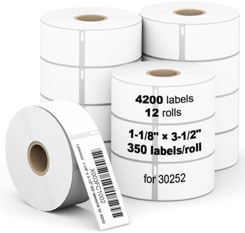 (4200 Labels/12 Rolls) Labelebal 12 Rolls Compatible with DYMO 30252,1-1/8" x 3-1/2"(28mm x 89mm) Direct Thermal Labels,Shipping Replacement Labels Compatible for DYMO LabelWriter Printer by Labelebal
