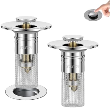 2PCS Bathroom Sink Drain Strainer, Pop-up Stopper Hair Catcher with Stainless Steel Filter Basket, Universal Replacement Drain Plug for Bathroom Sinks by Unknown