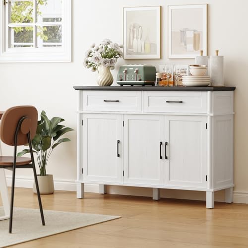 ONBRILL 48 Inch Buffet Cabinet with Storage, Off White&Black - Image 3