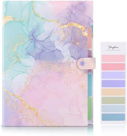 SKYDUE Expanding File Folder with 5 Pockets, Cute Accordion File Organizer, Letter Size Filing Folder, Letter Size Folders for Documents, School Office Supplies Marble Pink - Image 2