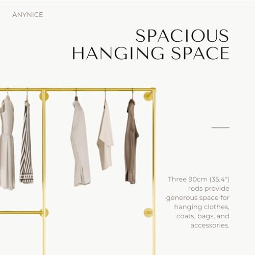 Industrial Pipe Clothing Rack, Wall Mounted Clothes Rack, 75", 3 Rods - Image 4