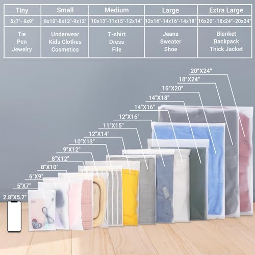 Clothes Packaging Bags for Shipping, 50 Count 14x20 inch Frosted Zipper Plastic Bags for Clothing, Thick Plastic Apparel Bag for Packaging T-Shirt, Shirt, Document, 3 Mil, with Vent Holes - Image 3