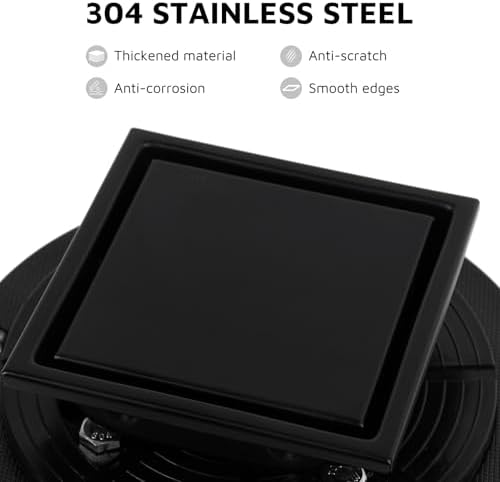 Square Shower Drain with Flange, 4 Inch, Matte Black, 2-in-1 Grate - Image 3